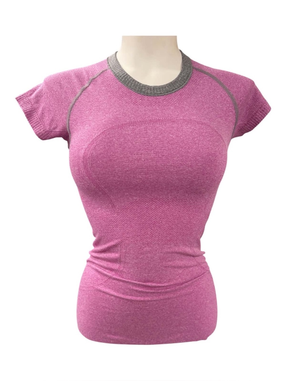 lululemon athletica Pink Short-Sleeve Seamless Tee with Gray Trim Size S